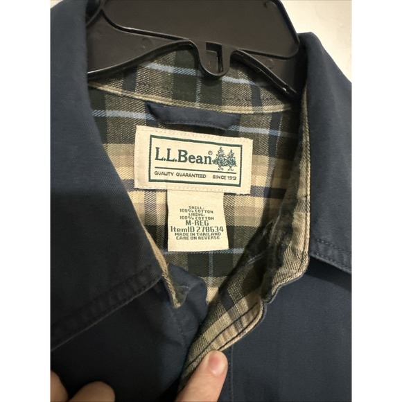LL Bean Vintage Medium‎ Blue Flannel Plaid Lined Button Down 2 Pocket Shacket - Picture 5 of 6